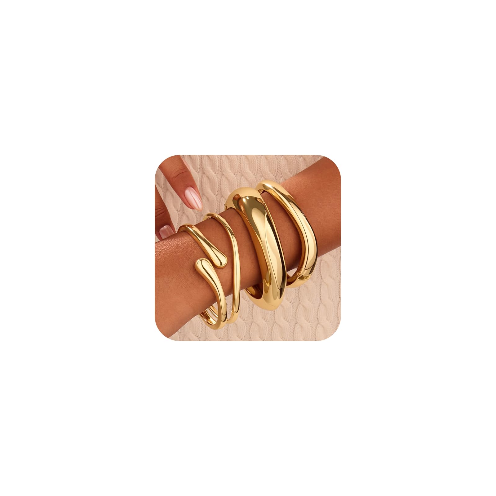 4PCS Chunky Gold Bangle Bracelets for Stylish Flexibility