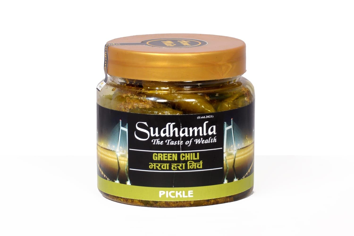 Sudhamla Homemade Stuffed Green Chilli Pickle: Bharwa Mirch ka Achar, Cold-Pressed Organic Mustard Oil, Sun Dried and Sun Matured, Preservative Free, Packed in Glass Jar - 200 Grams 2