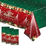 3 Pcs Christmas Tablecloths Disposable, 54x108 Inch Red Plastic Table Cloth Rectangle Table Cover with Xmas Tree Snowman Reindeer Santa Pattern for Christmas Holiday Party Decorations (Red Green)