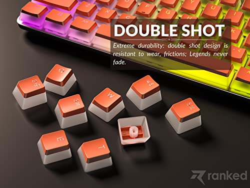 Image of Ranked Pudding PBT Keycaps | 112 Double Shot Translucent ANSI US & ISO Layout | OEM Profile for RGB Mechanical Gaming Keyboard (Coral)