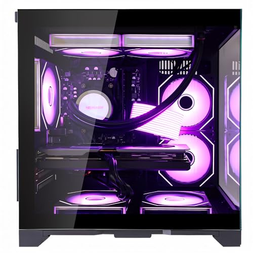 Image of Black RGB Prebuilt Gaming Desktop PC, AMD Ryzen 7 5700X 3.4GHz, Radeon RX 9070 GRE 12GB, 32GB DDR4 RAM, 1TB PCIe SSD, WiFi & Bluetooth, No Bloatware, ARGB Software, Windows 11 Tower Computer