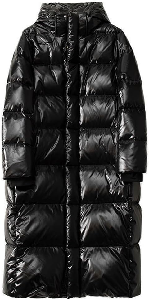 Fall and Winter Black Extended Down Jacket Hairless Collar Hooded