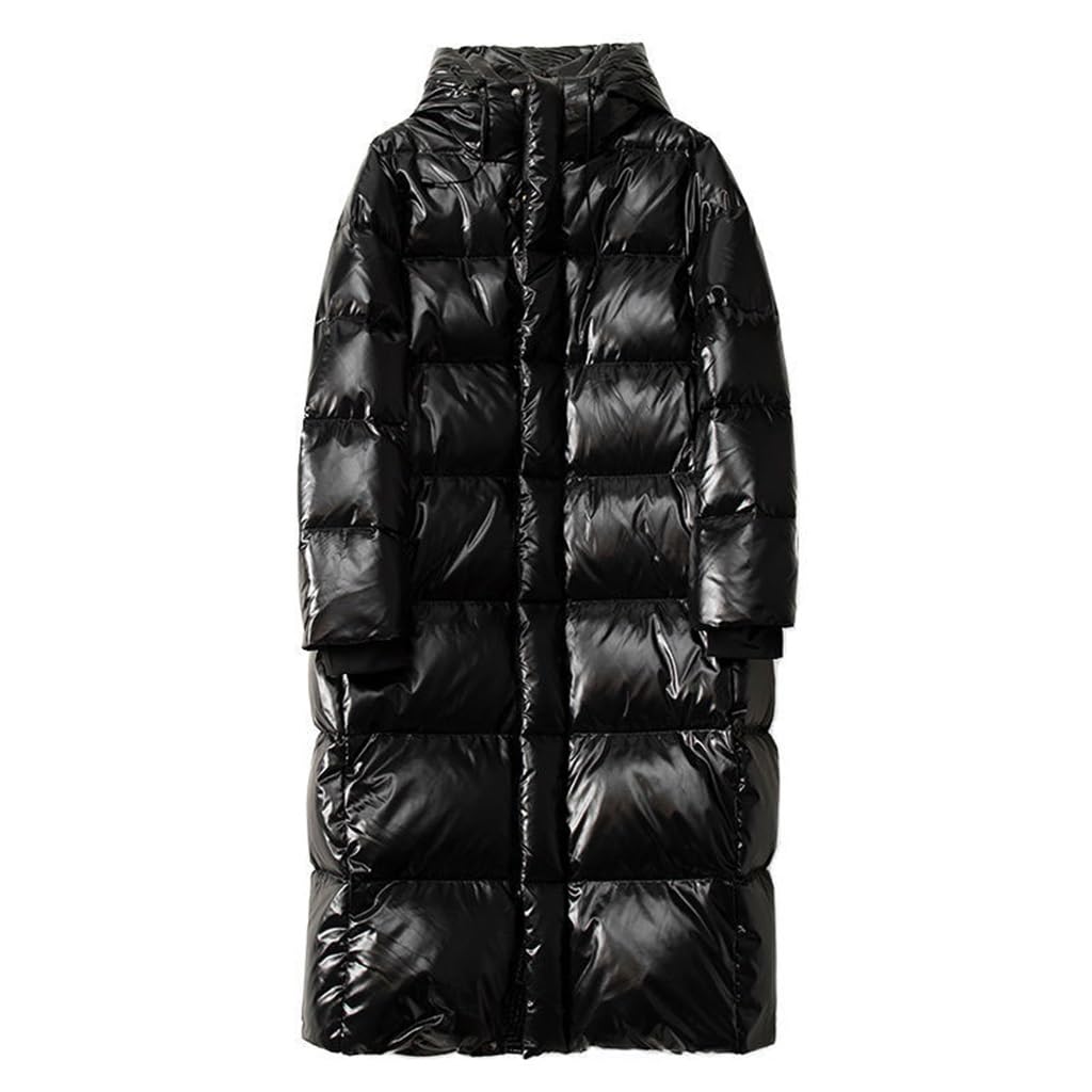 Doudoune longue noire coupe droite sans fourrure avec capuche d'hiver - 5