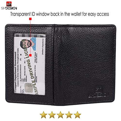 Image of SHDESIGN Chris Black Bi fold Credit Debit /Card Holder Small Slim Minimalist Genuine Leather Wallet for Men /Women