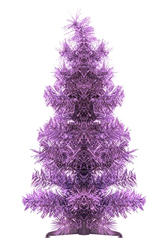 Perfect Holiday Purple Tinsel 2 ft PVC Christmas Tree, 2'