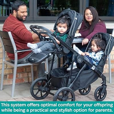 KidCo Uno+ Stroller System Combo, Luxury Double Strollers for Newborn to Toddler with Matching Detachable Seat and Carry Cot Bassinet - Allegra Black