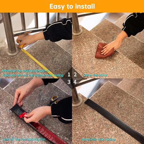 Image of Stair Tread Edge Protectors Adhesive Stair Strip Wide Side Design Non-Slip, Sunscreen, Waterproof, Antifreeze, Wear-Resistant L Shap - (Black Pack-2)