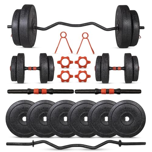 Image of FitBox Sports Adjustable 8kg Dumbbells & Home Gym Set - Weights with Curl Rod - Strength Training Equipment for Men & Women, Compact and Versatile