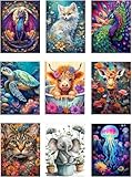BEAYIOU 9 Pack Animal Diamond Painting Kits for Adults，5D DIY Cow Elephant Dragon Diamond Art Kits for Beginners Round Full Drill Painting with Diamonds Gem Art for Home Wall Decor Gift12X16Inch