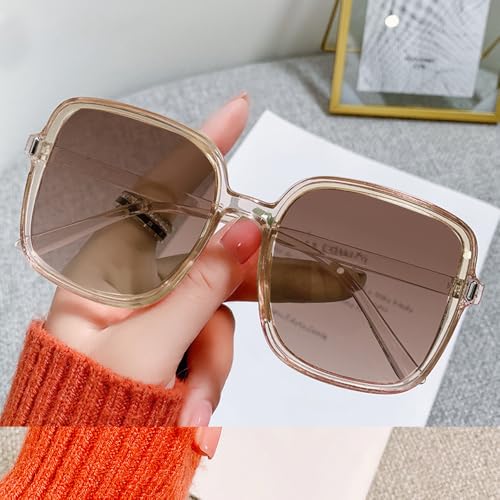 Gradient Jelly Colour Large Frame Square Sunglasses UV Protection Sunglasses，Transparent Light Tea2