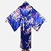 Women's Kimono Costume Adult Japanese Geisha Yukata Sweet Floral Patten Gown Blossom Satin Bathrobe Sleepwear with OBI Belt (30-Long Royal Blue)