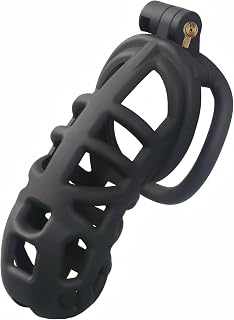 Cage de Chasteté Pénis en Résine avec 4 Anneaux de Taille Différente Sex Toys Chastity Cage avec Serrure Invisible et 2 Clés Cage Chastetée avec Contention du Pnis de l'Homme (Large)