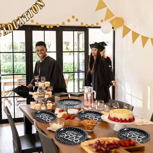 MASHAN 50 Pcs Class of 2026 Graduation Oval Paper Plates,11" x 9.5" Disposable Party Plates for 2026 College High School Graduate Party Supplies Decorations (Black Silver) by MASHAN - Image 7