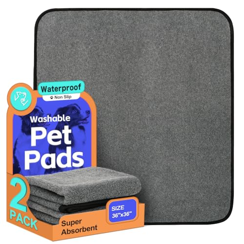 Image of Washable Pee Pads for Dogs, Extra Large Reusable Dog Pee Pad, Waterproof Pet Mat, Dog Playpen Mats for Puppy Training Whelping Playpen Pads, Grey, 36x36 inch