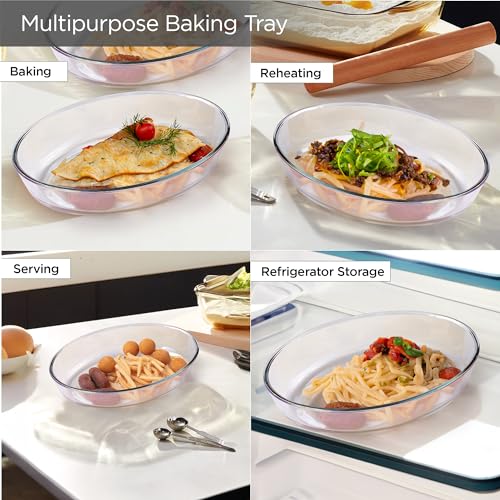 Image of UMAI Borosilicate Glass Baking Tray-Oval Shape (2.4L) | Transparent Microwave Oven Safe Utensils | Rectangular Bread Moulds for Baking | Dishwasher Safe | Multipurpose use Serving Tray (Iridescent)