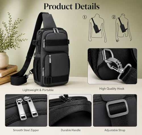 Image of Sling Bag for Men & Women- Crossbody Sling Bag for Travel, Cycling & Hiking | Waterproof Shoulder Bag with Compartment and Zipper Pockets