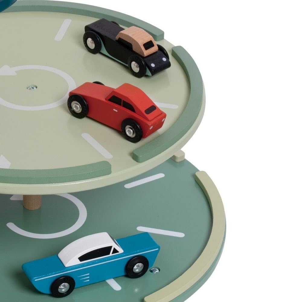 Classic World Parkgarage 3-stöckig aus FSC-Holz & Bio-Kunststoff, Retro-Parkhaus mit Aufzug, Tankstelle, Autos & Hubschrauber, Spielgarage ab 3 Jahren
