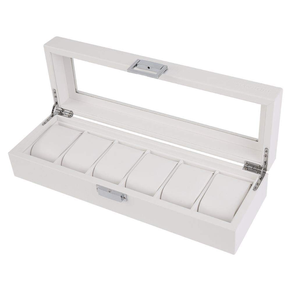 AUTHENTIC MAN-IQUE Wooden Jewelry Collector Case with Glass Lid and Lockable Silver Metal Clasp - 6 