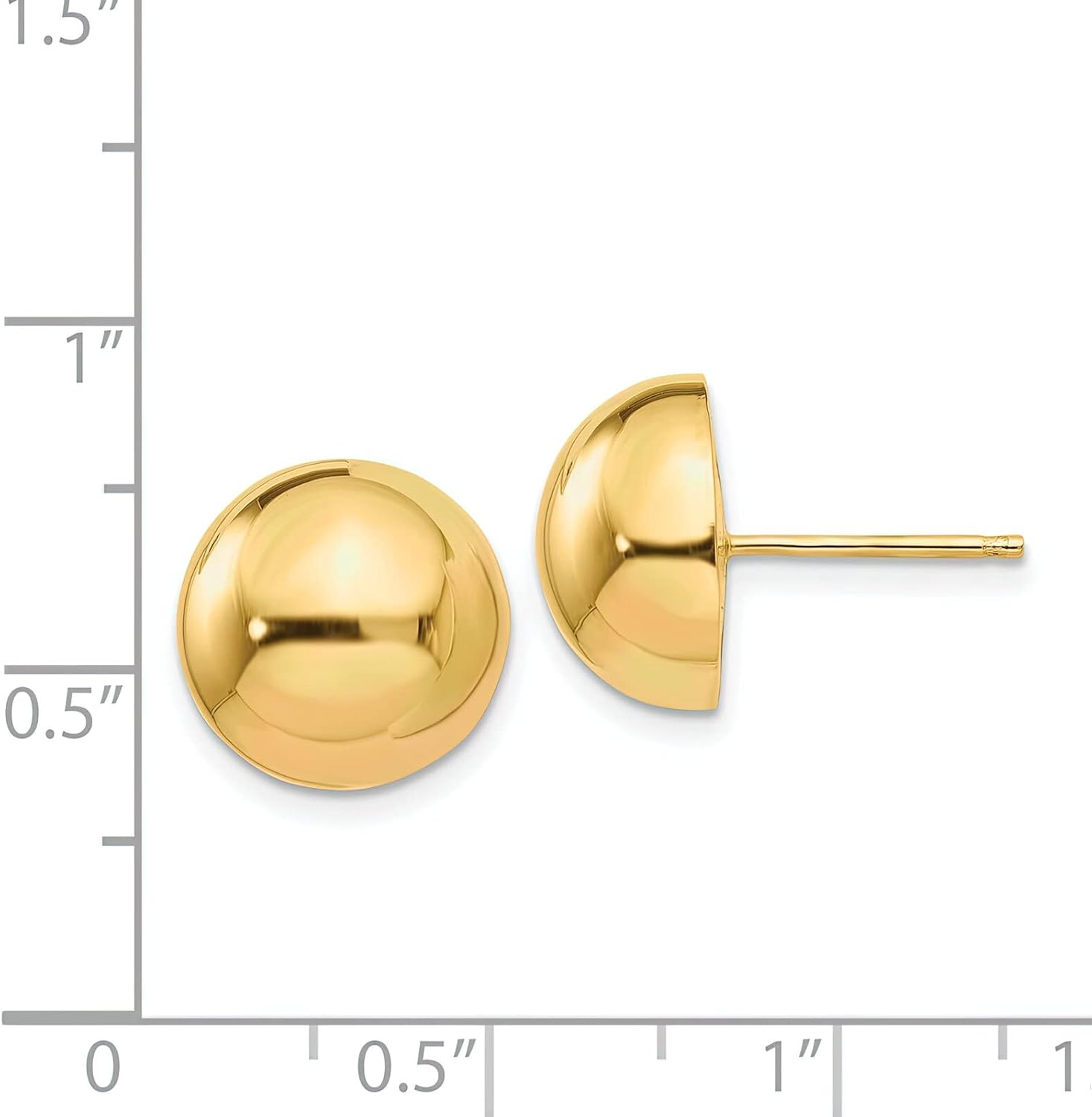 14K Gold 12mm Half Ball Stud Earrings Jewelry