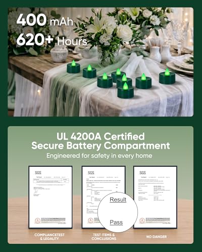 Image of Homemory 24-Pack Green Remote Flameless Battery Tea Light Candles, 400+ Hrs | 2 /4 /6 /8H Timer LED Flickering Tealight Votives for Christmas Trees, Weddings, Menorahs, Floral Decor and Nightlights