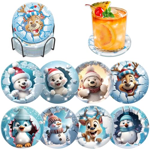 Lxmsja 8 STK Diamond Painting Untersetzer Weihnachten mit Halter,...