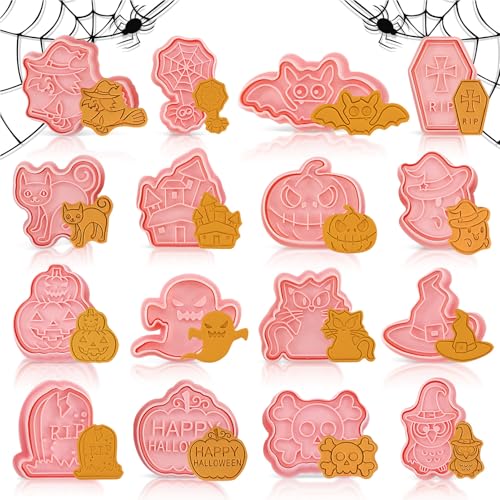 Formine Biscotti Halloween, 16 Pezzi Stampi Biscotti Hallow-een Plastica Stampi Biscotti 3D Stampini Biscotti Hallo-ween per la Decorazione di Feste a Tema di Hallo-ween (Halloween 16)
