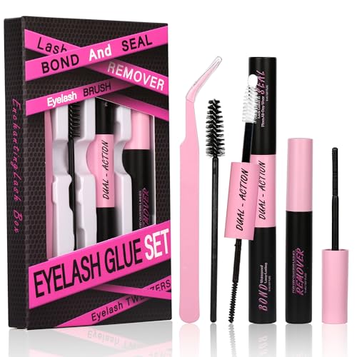Lash Bond And Seal Remover Tweezers Kit Long-Lasting Waterproof For DIY Eyelash Extension At Home Use Beginners Friendly Kit 4-in-1