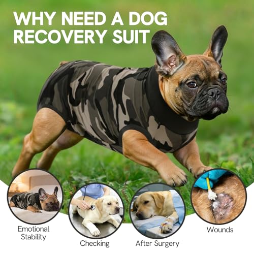 Image of SAWMONG Recovery Suit for Dogs Female Male, Breathable Dog Onesie After Surgery Spay Neuter, Professional Dog Surgical Suit, Substitute Pet E-Collar Cone, Camouflage, X-Small