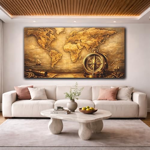 Impression sur toile carte du monde vintage marron dore - 4