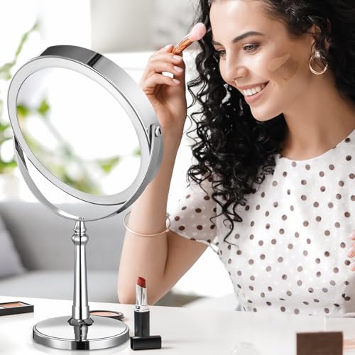 10X-Lighted-Makeup-Mirror-9-Rechargeable-Magnifying-Mirror-with-3-Colors-1x10x-Double-Sided-Touch-Screen-Vanity-Mirror-Brightness-Adjustable-Cosmetic-Light-up-Mirror-Gift-for-Women