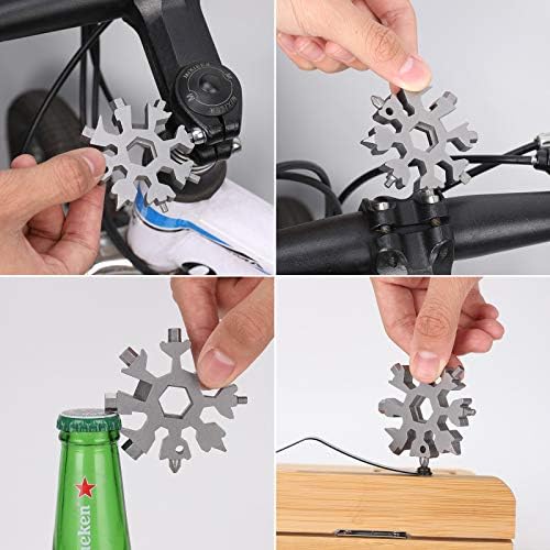 DOOGAXOO 18-in-1 Snowflake Multi Tool,Function Stainless Steel Bottle Opener/Wrench, Flat Cross Screwdriver Kit Snowflake, Outdoor Durable and PortableGreat Gift for Mens (Black+Sliver)