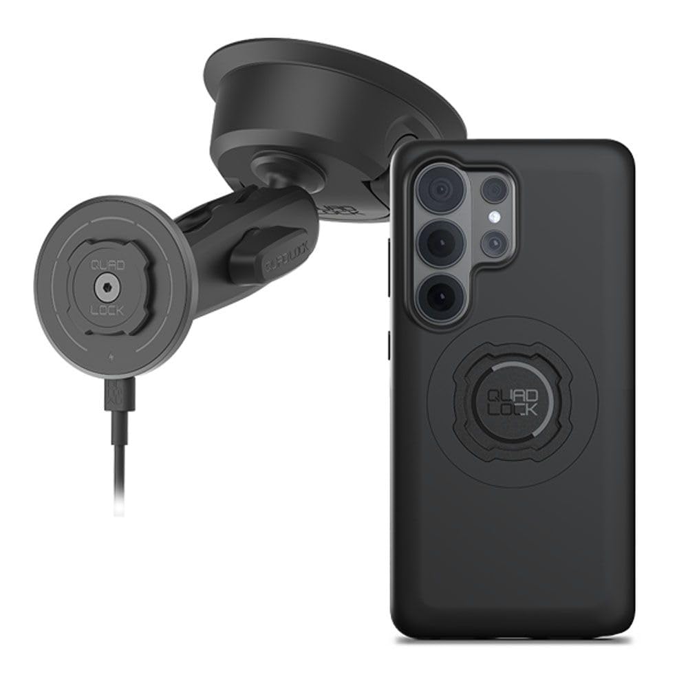 Quad Lock Wytrzymały uchwyt samochodowy na telefon z przyssawką z etui MAG i bezprzewodową głowicą ładującą MAG do Galaxy S26 Ultra