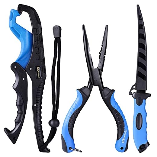 Sougayilang Fishing Pliers 4pcs Tools Set Combos with Steel Pliers,Floating Lip Grip,Sharp Fillet Fishing Knife,Multi-Function Fishing Tools,Fishing Gear with Gift Box