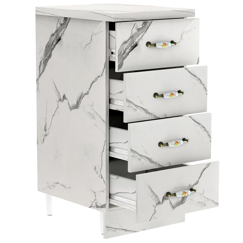 Shally Dogan Cassettiera Mobile Base per Cucina con 4 Cassetti, Mobiletto Componibile con Struttura in Legno Solida e Resistente, Organizer Dimensioni 40 x 50 x 85H cm (Marmo)