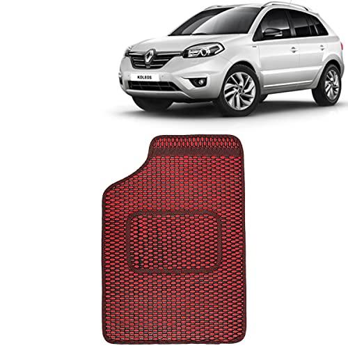 Image of Kingsway Dotted Design Car Floor Foot Mats Universal Fit for Renault Koleos, Model Year : 2011-2016, Water and Dustproof, Color Red, Set of 5 Pieces