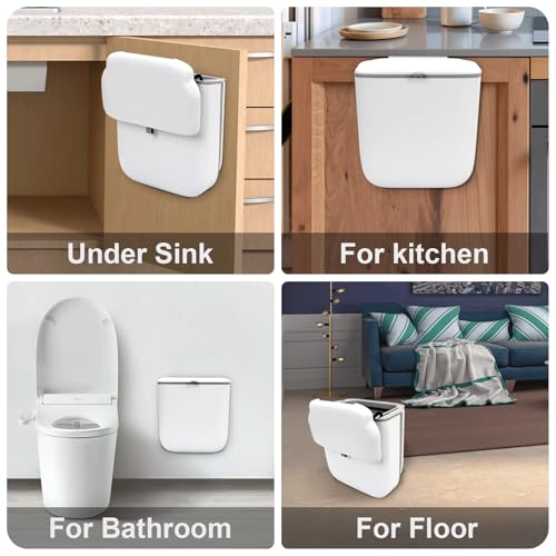 Tefola Hanging Kitchen Bin with Lid, 9L Foldable Food Waste Caddy, Small Recycling Bin, Under Sink Plastic Garbage with Wall Mount for Under Sink, Cupboard Door, Cabinet, Motorhome, Kitchen, Bathroom - Image 8