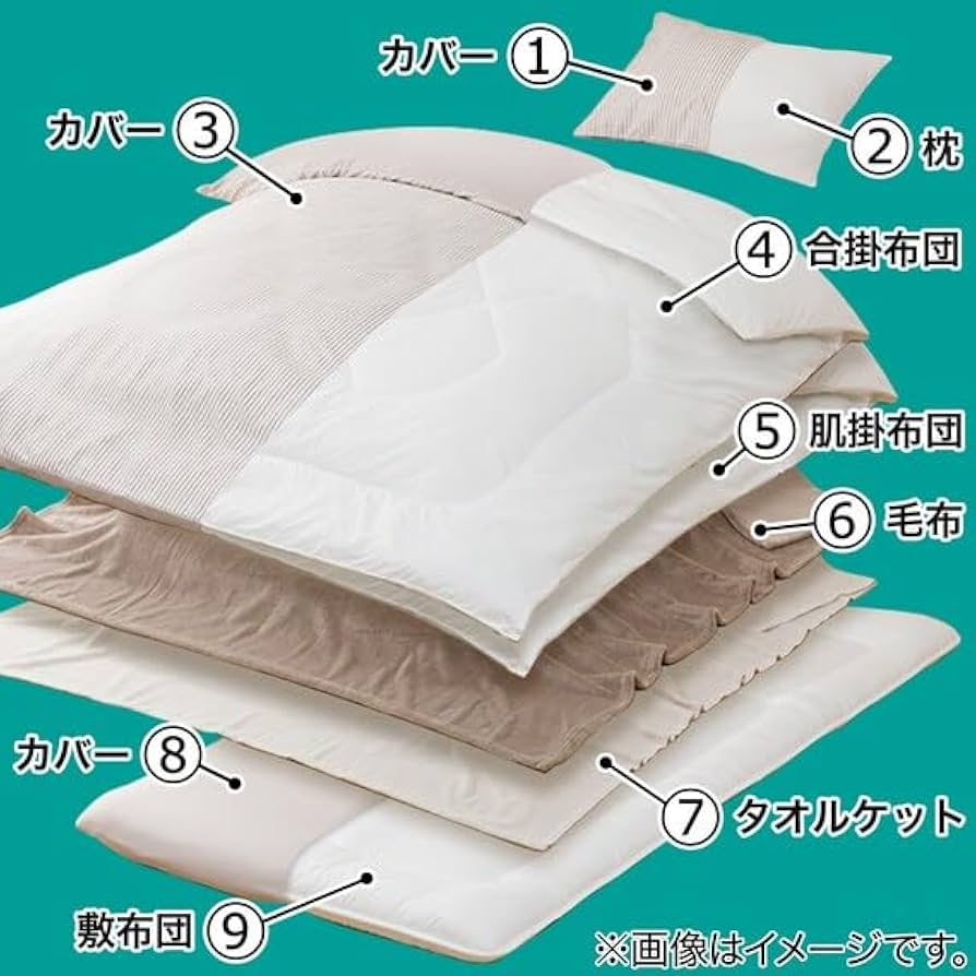 すぐに使える❣️ニトリ　すぐに使える寝具9点セット　シングル　ベージュ　新生活 Amazon｜ニトリ(NITORI) オールシーズン使える寝具9点セット
