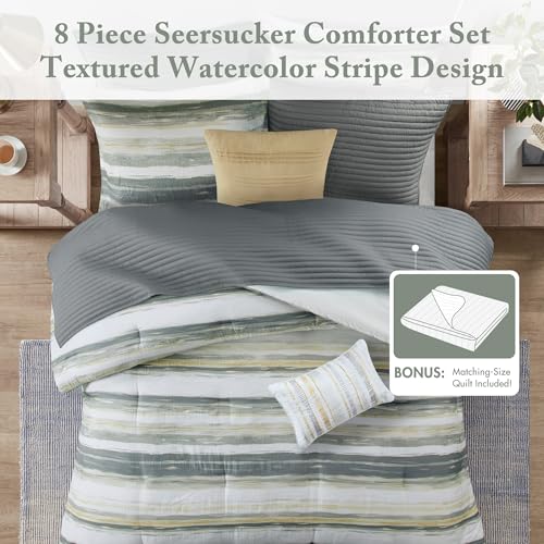 Image of Madison Park Marina Comforter Quilt Combo Set - Modern Luxury Design, All Season Down Alternative Bedding, Matching Shams, Decorative Pillows, Full /Queen(90 inchx90 inch), Yellow 8 Piece