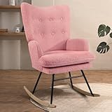 Waleaf Rocking Chair Nursery Chair Teddy Upholstered Glider Rocker Rocking Accent Chair Padded Seat