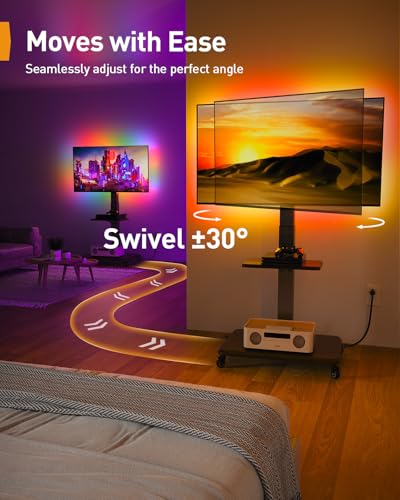 Image of Perlegear Rolling TV Stand for 32 inch-77 inchTVs with LED Lights and Power Outlet