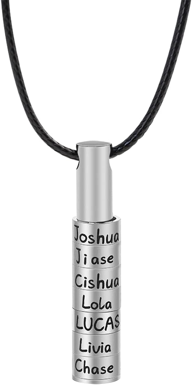 Personalized Mens 1-9 Names Bar Necklace Custom Name Beads Necklace for Men Personalized Mens Family Necklace for Fathers Day