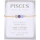 Fuqimanman2020 Zodiac Bead Bracelets Natural Stone Healing Gemstone Crystal Beaded Bracelets Horoscope Stretch Adjustable for Men, Women, Teens-Pisces