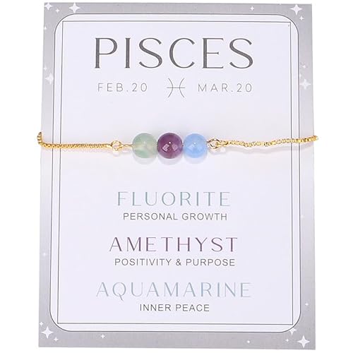 Fuqimanman2020 Zodiac Bead Bracelets Natural Stone Healing Gemstone Crystal Beaded Bracelets Horoscope Stretch Adjustable for Men, Women, Teens-Pisces
