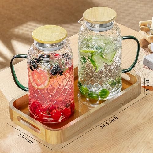 image for Buaic Glass Pitcher with Lid, 2 PACK 68 oz/2 Liter Vintage Water Pitch