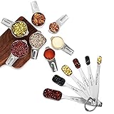 Measuring Cups and Spoons Set of 14, Heavy Duty 18/8 Stainless Steel, Accurate Tool for Cooking and Baking, Suitable for Dry or Liquid Ingredients, Narrow Shape For Tiny Jars