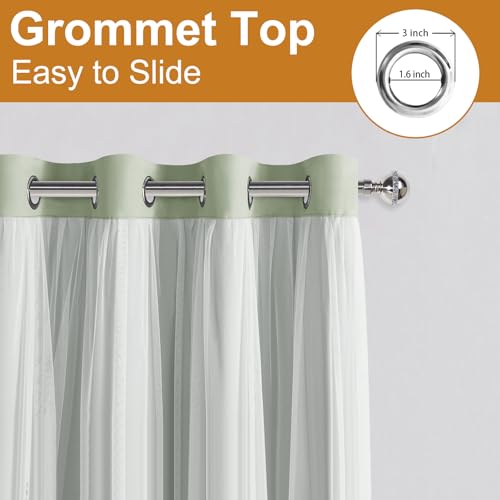 Image of DWCN Green Blackout Curtains with Sheer Overlay with Tiebacks 84 Inch Long