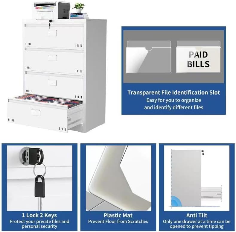 Miniatura 6 de Archivador lateral con cerradura, archivadores de metal de 2 cajones para oficina en casa colgantelegalF4A4, archivador horizontal de metal con