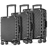 POSH Maleta rígida – Carros de policarbonato con marco de aluminio y cerraduras TSA – M, L, XL, maletín de viaje 60, 70, 80 cm, silencioso, ruedas dobles de 360 grados, Negro , CONJUNTO, Maletín