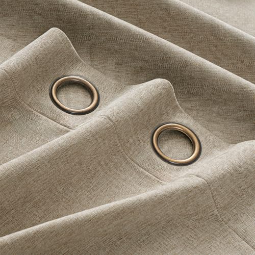 Image of 100% Blackout Curtains for Bedroom, Luxury Chenille Thermal Insulated Drapes for Living Room, Energy Saving Room Darkening 84 Inch Long Curtains, Grommet Top, 2 Panels, 52 inch W x 84 inch L, Khaki