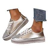 Sneaker Damen Gold Glitzer, Glitzer Schuhe Damen Sneaker Atmungsaktiv Karneval Stoffschuhe Pailletten Schnüren Glitzerschuhe Partyschuhe Flach Turnschuhe Outdoor Freizeit Tanzschuhe, Gold, 36